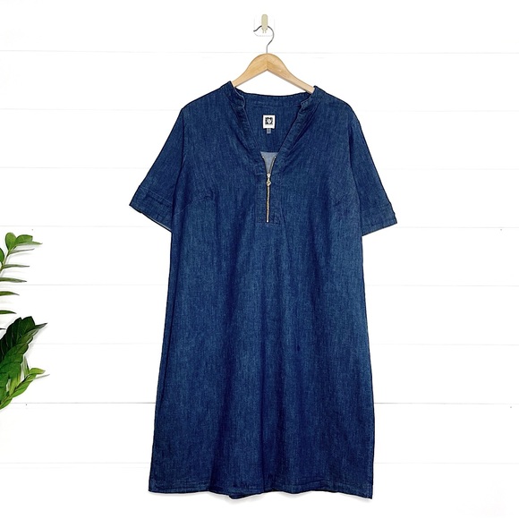 Anne Klein Women’s Zipper Denim Shift Dress Plus Size 1X - Picture 2 of 10